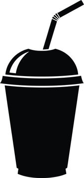 Vector art of silhouette of a takeaway cup with a straw
