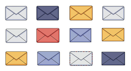 A colorful collection of sealed envelopes arranged in a grid pattern