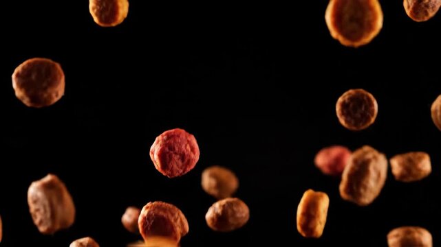 Pile of Dry Pet Food Against Black Background