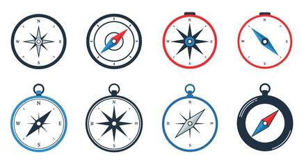 Collection of various compass designs in different colors and styles