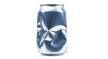 Isolated crushed aluminum soda can, a metaphor for recycling or waste management, trash art