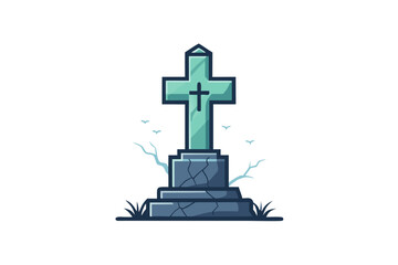 Cross with ground cracks icon eerie cracked grave cross halloween design