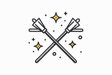 Crossed broomsticks icon two witch brooms crossing design for spooky art