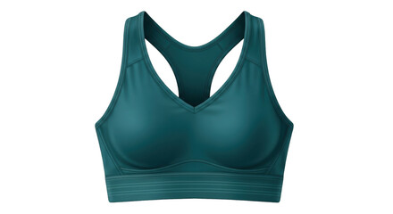 Isolated teal racerback sports bra for women, comfortable athletic workout garment in studio
