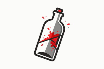 shattered glass bottle icon minimal bottle outline broken scattered pieces