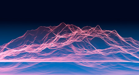 Red and blue abstract mountain rock, graphic, digital business growth concept, glowing rock transparent, wallpaper. 3D render