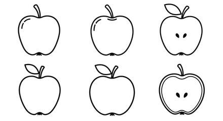 Simple black and white illustration of six different apple outlines