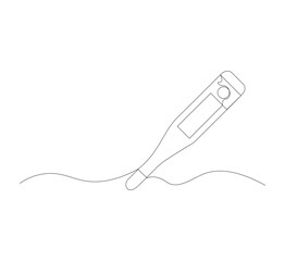 Continuous line thermometer drawing. White background. One line thermometer. Continuous line medical equipment concept. Medical equipment logo. Vector illustration editable