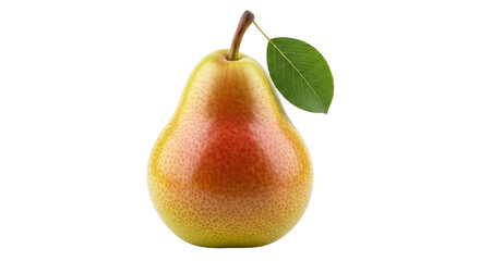 Isolated yellow and red pear fruit with a green leaf in close-up studio shot still life