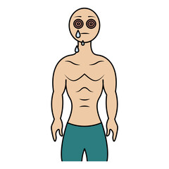 Fototapeta premium The patient has conjunctivitis. The eyes are red and sore. Color vector illustration. The patient's eyes are watery, tears are dripping. Muscular torso. Isolated on white background. Cartoon.