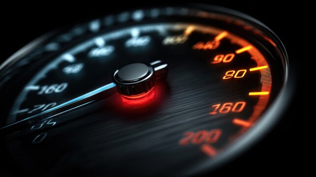 Speedometer shows high readings against a black backdrop with glowing segments highlighting speed levels clearly