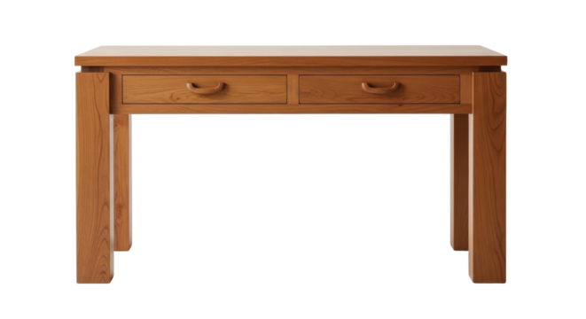 Isolated solid wood hall table, two storage drawers, classic console table, light brown