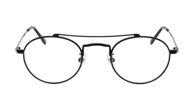Isolated round eyeglasses with metal frames. Stylish men's eyewear for improved vision.