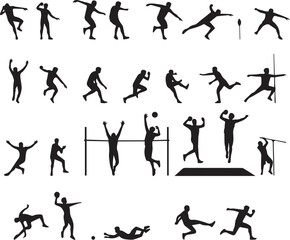 Multi-Sport Athlete Silhouettes Vector Set: Dynamic Action, Ball Games, Track and Field Icons.