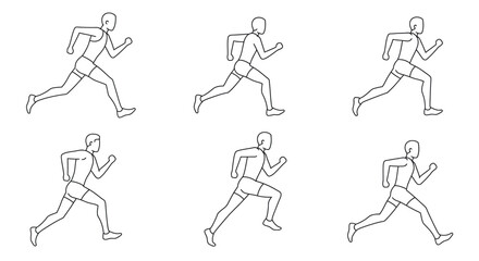 Simple line drawing of a human figure running in multiple poses