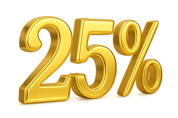 25 percentage gold 3D symbol on transparent background PNG