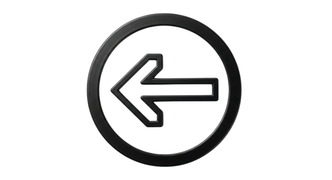 Isolated Black Arrow, Left Direction - Round Circle Button Design Element, Simple Navigation Sign
