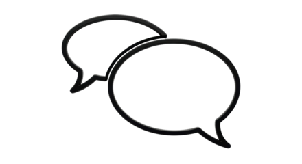 Isolated illustration of two black speech bubbles overlapping for discussion or dialog