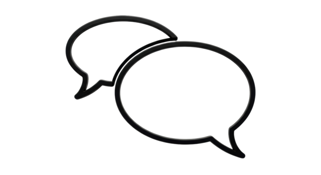 Isolated illustration of two black speech bubbles overlapping for discussion or dialog - Powered by Adobe