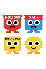 Set of Cute Seasonal Sale Characters Holiday Sale Brand Day