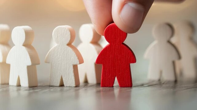 individuality, uniqueness, choice, leadership, recruitment, selection, human, person, diversity, standout, talent, hiring, candidate, concept, identity, employment, decision, people, man, figure, wood