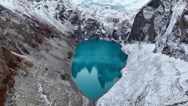 Patagonia 4K aerial - Mount Fitz Roy and glacial lagoon