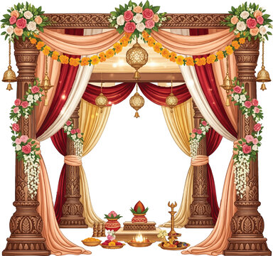 Indian Wedding Mandap with Floral Decorations vector