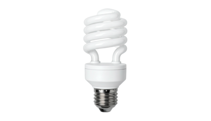 A compact fluorescent lightbulb, spiraled shape, isolated against a black background