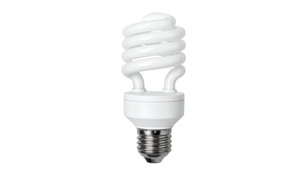 A compact fluorescent lightbulb, spiraled shape, isolated against a black background - Powered by Adobe