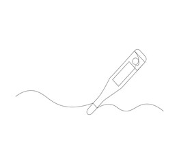 Continuous line thermometer drawing. White background. One line thermometer. Continuous line medical equipment concept. Medical equipment logo. Vector illustration editable
