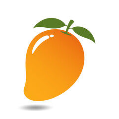 Ripe Mango Vector with Leaf in Modern Flat Gradient Style on Transparent Background