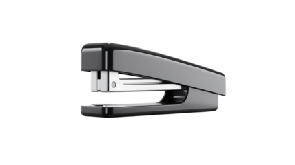 A black stapler isolated on a transparent background, a common office supply for binding papers together