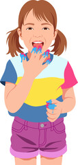 Girl eating messy ice cream