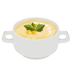 Corn Pottage Soup or Creamy Corn Soup in Pot Illustration Isolated on White Background
