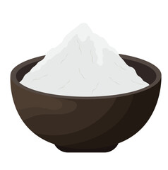 White Starch Powder in Bowl Illustration Isolated on White Background