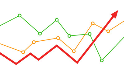 Colorful data lines showing business growth and market trend analysis. 