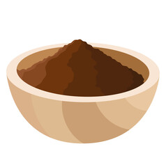 Ground Coffee in Wooden Bowl Illustration Isolated on White Background