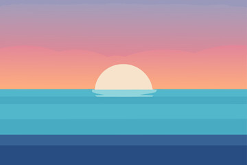 Obraz premium Minimalist sunset over the ocean simple illustration