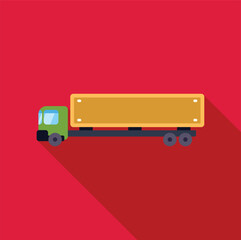 Cargo truck carrying goods, logistics and transportation concept, flat design with long shadow