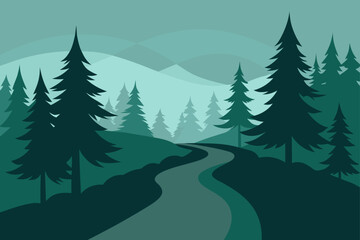 Fototapeta premium Winding path through a forest of coniferous trees