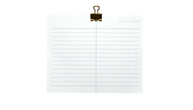Lined white paper clipped at top, against black background - Powered by Adobe