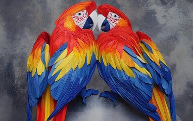 Vibrant Scarlet Macaw Couple Paper Art