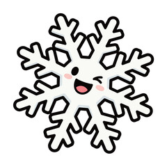 Cute Cartoon White Snowflake Winking with Happy Face Illustration