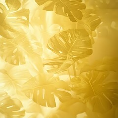 Golden Monstera Leaves Background, Tropical Plant, Yellow