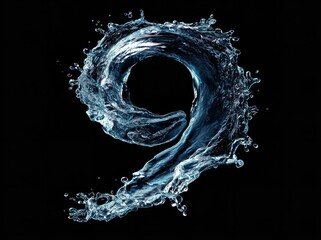 Dramatic Water Formation: Stunning Liquid Number Nine Isolated Against Black Background in High Definition