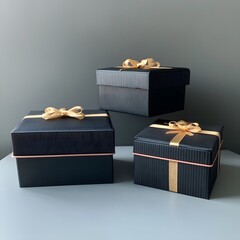 Elegant Black Gift Boxes with Gold Ribbon Bows