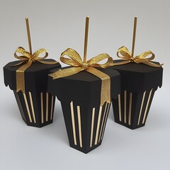 Elegant Black and Gold Party Favor Boxes with Straws