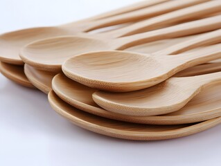Stack of Natural Wooden Spoons Kitchen Utensils