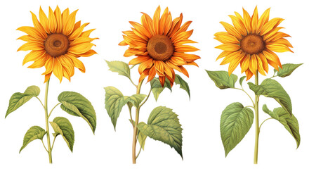 PNG Vibrant sunflowers in bloom, element set on transparent background