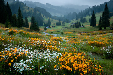 Fototapeta premium wildflowers in rain: nature's refresh